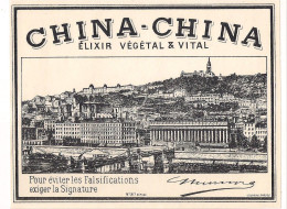 Etiquette CHINA-CHINA , élixir - Imprimeur Jouneau - Ill. LYON: Passerelle, Palais Justice, St Jean,colline  Fourvière - - Alcohols & Spirits