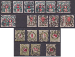 Suisse Timbres Taxe 1910-26 21 Timbres Oblitérés - 1843-1852 Kantonalmarken Und Bundesmarken