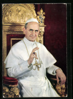 AK Papst Paul VI., Portrait Auf Thron Mit Erhobener Hand  - Papas