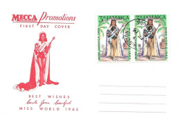 Jamaica 1964 Carole Joan Crawford (*1944), „Miss World 1963“  - Mi 207 A  X 2 On Card FDC - Giamaica (1962-...)