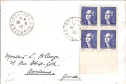 FRANCE N° 581x4 S/L. DE BORDEAUX/26.5.43 - Lettres & Documents