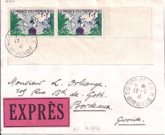 FRANCE N° 503x2 BdF S/L.EXPRES DE BORDEAUX/17.7.41 - Covers & Documents