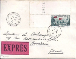 FRANCE N° 492 Bord De Feuille S/L.EXPRES DE BORDEAUX/4.3.41 - Storia Postale