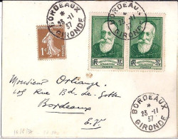 FRANCE N° 343x2/277A S/L.DE BORDEAUX/23.11.37  - Briefe U. Dokumente