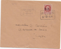 36721# PETAIN SURCHARGE RF LETTRE Obl LYON LIBERE 2 - 9 - 44 RHONE LIBERATION 1944 - Libération