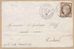 36730# CERES N° 56 SEUL LETTRE Obl NANCY MEURTHE ET MOSELLE 18 JUIN 1876 Pour DIEKIRCH LUXEMBOURG - Postal Rates