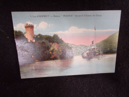 Lac D ' Annecy .Bâteau " France "  Devant Le Château De Duingt .Vers 1910 . Pariot , Photographe à Annecy . 2 Scans . - Duingt