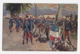 PENDANT LA HALTE LE DRAPEAU - Jolie Illustration - GUERRE DE 1870 - Soldats En Uniformes - L.V.C. - CPA Circulé En 1912 - Otras Guerras