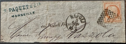 TTB. Fragment N38 Marseille-Naples Obl Cachet Italien 19 (Naples) Et Rare Griffe Coi Postali Francesi - 1870 Asedio De Paris