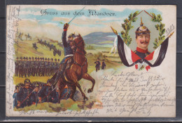 Dt.Reich 1903 Color-Litho "Gruss Aus Dem Manöver " Truppe Mit Bild Kaiser Wilhelm Und Fahnen - Manovre