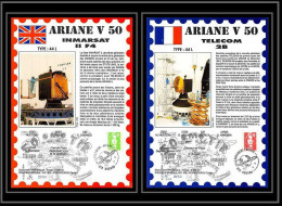12136 Ariane 44l V 50 1992 Inmarsat Tecom 2blot De 2 France Espace Signé Signed Autograph Espace Space Lettre Cover - Europe