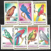 Mongolia - 1990 MNH Complete Set (7/7) - - Perroquets & Tropicaux
