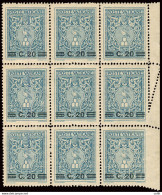 Cent. 20 Su 5 Blocco Di Nove Con Piega Della Carta - Unused Stamps