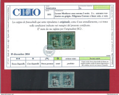 1851-52 TOSCANA, N° 5e 2 Cr. Azzurro Verdastro  COPPIA USATA  Certificato Cilio - Tuscany