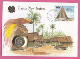 PAPOUASIE NOUVELLE GUINEE.ENVELOPPE AVEC TIMBRE ET MONNAIE,1986. - Monete