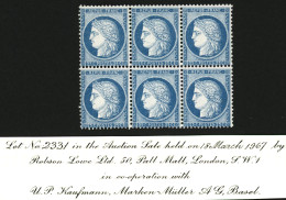 25c CERES Type I (n°60A) Bloc De 6 Neuf (1 Ex. Du Haut * , Les 5 Autres Ex. Sont **). Certificat BEHR / ROBINEAU (1967). - 1871-1875 Cérès