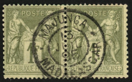 MAJUNGA : Paire 1F SAGE Oblitération Centrale MAJUNGA MADAGASCAR. RARE. Superbe. - 1849-1876: Klassik