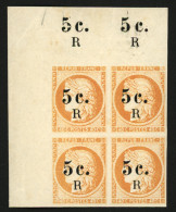 REUNION : 5c S/ 40c (n°6a) Bloc De 4 Coin De Feuille (avec Surcharge Répétée Dans Le Bdf) Neuf Sans Charnière **. Cote 8 - Sonstige & Ohne Zuordnung