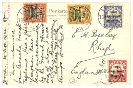 TOGO : 1914 10pf (n°34) + 20pf (n°35)+ 25pf (n°36)+ 30pf (n°37) Tous Type I Obl. LOME Sur Carte Pour L' ANGLETERRE. Cote - Other & Unclassified