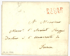 1806 P.108.P ACQUI En Rouge Sur Lettre Avec Texte Pour TURIN. Superbe. - 1792-1815: Veroverde Departementen