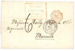 EXPEDITION De COCHINCHINE : 1863 Grand Cachet ETABLISSEMENTS FRANCAIS DE LA COCHINCHINE SAIGON (rare) + Taxe 6 + BUREAU  - Armeestempel (vor 1900)