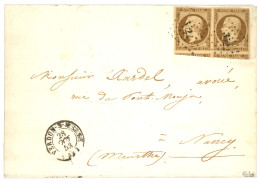 1853 Magnifique Paire Du 10c PRESIDENCE (n°9) Obl. PC 3255 + T.15 VERDUN-S-MEUSE Sur Imprimé (faire Part De Mariage) Com - 1852 Luis-Napoléon