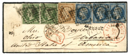 1861 5c (n°12)x2 TB Margés + 10c (n°13) TB Margé+ 20c N°14x3 (1 Timbre Pd Les 2 Autres TB Margés) Obl. ES Sur Lettre De  - 1853-1860 Napoleone III