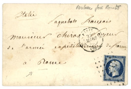 1860 20c (n°14) Obl. Rouleau De GROS POINTS + PARIS Sur Enveloppe Pour L' ARMEE EXPEDITIONNAIRE De FRANCE à ROME (ITALIE - 1853-1860 Napoleone III