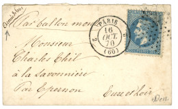 BALLON MONTE : 20c (n°29) Obl. Etoile + Cachet De Route PARIS 2 (60) + "ARMEE DE PARIS" Manus. Sur Petite Enveloppe Pour - Oorlog 1870