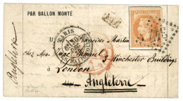 BALLON MONTE : 40c (n°31) Obl. GC 347 + PARIS LES BATIGNOLES Sur BALLON MONTE Pour LONDON (ANGLETERRE) Avec Cachet D' Ar - Guerra De 1870