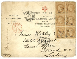 CROIX-ROUGE  AMBULANCE ANNEXE : 1871 Bloc De 6 Du 10c (n°28) Obl. Ambulant LIL P. + PARIS A ARRAS Sur DEVANT D' Envelopp - Oorlog 1870