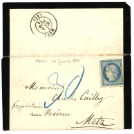 SIEGE DE METZ : 20c (n°37) Neuf + Taxe 30 Au Crayon Bleu Sur Lettre Avec TB Texte (sur Les Derniers Combats) Datée "PARI - Guerra De 1870