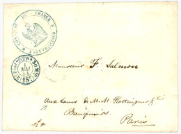 Delcampe - 1854 CONSULAT DE FRANCE A SAN FRRANCISCO + Cachet Taxe (15c) De PARIS En Bleu Sur Enveloppe Acheminée Pour PARIS. Verso, - Poste Maritime