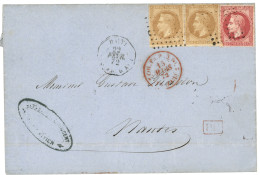 1872 10c (n°28)x2 + 80c (n°32) Obl. ANCRE + HAITI PAQ FR D N°1 Sur Lettre Du CAP HAITIEN Pour NANTES. RARE. TB. - Correo Marítimo