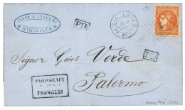 1871 40c BORDEAUX TTB Margé Avec Superbe Nuance ORANGE FONCE Obl. ANCRE + LIGNE X PAQ. FR. N°5 Sur Lettre Pour PALERMO ( - Maritime Post
