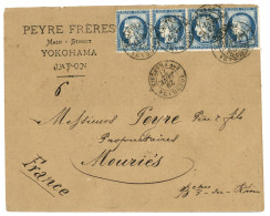 1874 25c CERES (n°60) Bande De 4 Obl. YOKOHAMA Bau FRANCAIS Sur Enveloppe Pour La FRANCE. Superbe. - 1849-1876: Periodo Clásico