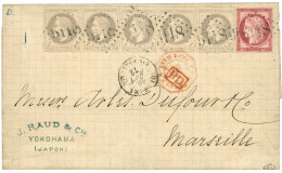 1873 Superbe Bande De 5 Du 4c Lauré (n°27) + 80c CERES Obl. GC 5118 + YOKOHAMA BAu FRANCAIS Sur Lettre Pour La FRANCE. C - 1849-1876: Periodo Classico