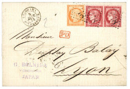 1874 80c CERES (x2) + 40c SIEGE Obl. GC 5118 + YOKOHAMA Bau FRANCAIS Sur Lettre Pour La LYON. Double Port à 2F Superbe. - 1849-1876: Période Classique