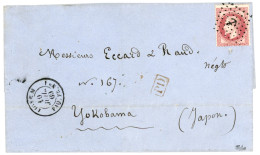 LIGNE M + LIGNE S Pour YOKOHAMA : 1869 80c (n°32) Obl. ANCRE + Rarissime Cachet LIGNE M PAQ. FR. N°1 Sur Lettre De MARSE - 1849-1876: Période Classique