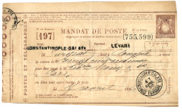 1896 MANDAT DE POSTE Entier Postal Type SAGE Obl. CONSTANTINOPLE GALATA TURQUIE Pour PARIS. RARE. TTB. - 1849-1876: Periodo Clásico