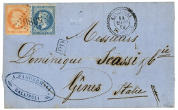 GALLIPOLI : 1869 20c (n°29) + 40c (n°31) Pd Obl. GC 5086 + GALLIPOLI TURQUIE Sur Lettre Pour GENES (ITALIE). Bureau RARE - 1849-1876: Période Classique