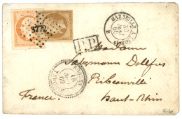 RHODES : 1860 10c (n°13) + 40c (n°16) Obl. PC 3772 (frappe Superbe) + RHODES TURQUIE Sur Enveloppe Pour La FRANCE. Signé - 1849-1876: Periodo Classico