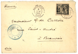 GABON - CONGO : 1889 GABON 25 S/ 20c (n°13) TTB Margé Obl. LIBREVILLE GABON + Rarissime Cachet évidé Provisoire GABON-CO - Andere & Zonder Classificatie