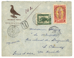 CONGO - COLOMBIER POSTAL De BRAZZAVILLE : 1907 5c + 30c Obl. BRAZZAVIMLLE Sur Magnifique Enveloppe Illustrée D'une COLOM - Autres & Non Classés