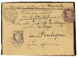 1877 CG 10c CERES + 30c CERES TB Margé Obl. COCHINCHINE SAIGON Sur Enveloppe Pour La FRANCE. Combinaison Rare. TTB. - Autres & Non Classés