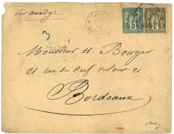 "Affrt à 1F05 Avec 1F SAGE " : 1878 CG 5c SAGE + Trés Rare 1F SAGE Obl. SAIGON Sur Enveloppe Pour La FRANCE. Verso, LIGN - Other & Unclassified