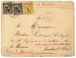 1887 COCHINCHINE Provisoire 5 S/ 25c (x2) + 5 C.CH S/ 25c Jaune Obl. CORR. D' ARMEES SAIGON Sur Lettre Au Tarif MILITAIR - Other & Unclassified