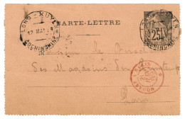 1889 CG Entier Carte-lettre 25c Obl. Cachet Télégraphique LONG-XUYEN  COCHINCHINE Pour PARIS. RARE.  TTB. - Autres & Non Classés