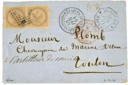 1865 Paire 10c AIGLE + CORR. D' ARMEES PONDICHERY Sur Enveloppe Pour La FRANCE. Verso, Grand Cachet Aigle ETABLISSEMENTS - Sonstige & Ohne Zuordnung