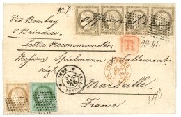 1876 CG CERES 15c Gros Chiffre (n°19) + 5c + 30c (x4) Obl. Losange De 81 Points + INDE PONDICHERY Sur Lettre RECOMMANDEE - Autres & Non Classés